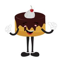 Groovy cake sliced cartoon mascot character with smile. Funny retro birthday cake slice in sneakers, confectionery mascot, Graphic element for website vector