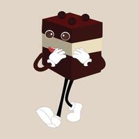 Groovy cake sliced cartoon mascot character with smile. Funny retro birthday cake slice in sneakers, confectionery mascot, Graphic element for website vector