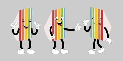 Groovy cake sliced cartoon mascot character with smile. Funny retro birthday cake slice in sneakers, confectionery mascot, Graphic element for website vector
