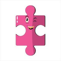 Puzzles faces. Funny bright puzzle pieces characters cute smile or angry face emotion, jigsaw emoji join friends creative shape cartoon mascot concept vector illustration of puzzle expression funny