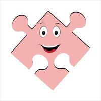 Puzzles faces. Funny bright puzzle pieces characters cute smile or angry face emotion, jigsaw emoji join friends creative shape cartoon mascot concept vector illustration of puzzle expression funny