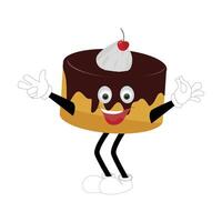 Groovy cake sliced cartoon mascot character with smile. Funny retro birthday cake slice in sneakers, confectionery mascot, Graphic element for website vector