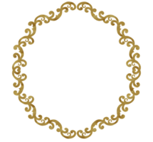 Hand-drawn watercolor round frame with golden texture. Floral design. Can be used for textile, printing or other design. png