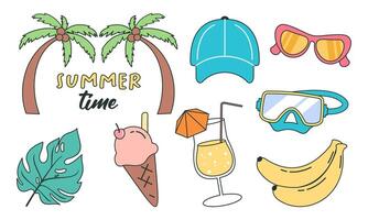 Summer time doodle beach holiday element vector