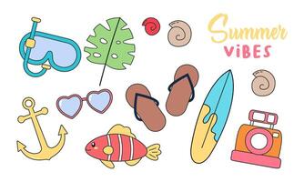 Summer time doodle beach holiday element vector