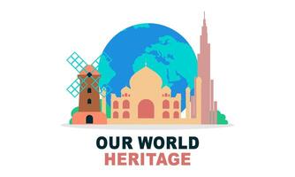 World Heritage Day Post Template Flat Design Illustration vector