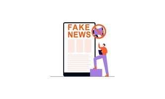 Fake news metaphors. Mass media propaganda. Screen template for mobile smart phone, landing page vector