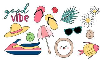 Summer time doodle beach holiday element vector