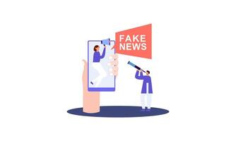 Fake news metaphors. Mass media propaganda. Screen template for mobile smart phone, landing page vector