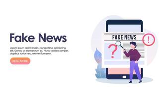 falso Noticias metáforas. masa medios de comunicación propaganda. pantalla modelo para móvil inteligente teléfono, aterrizaje página vector