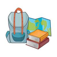 ilustración de mochila con libro y mapa vector