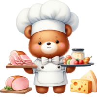 AI generated bear in chef hat holding a tray of food png