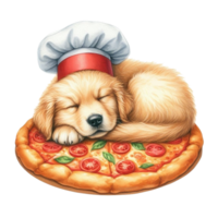 ai genererad hund sovande på en pizza png
