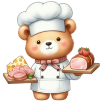 AI generated bear in chef hat holding a tray of food png