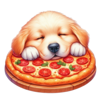 ai genererad hund sovande på en pizza png