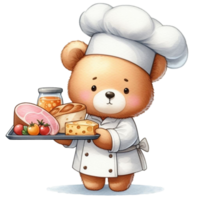 AI generated bear in chef hat holding a tray of food png