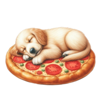 ai gegenereerd hond slapen Aan een pizza png