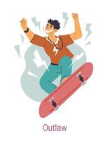 Jungian archetype of outlaw, man on skateboard vector