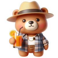 AI generated teddy bear holding an orange juice png