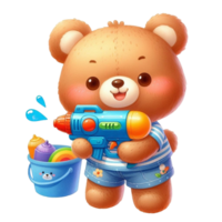 AI generated a cartoon teddy bear holding a toy water gun png