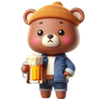 AI generated a cartoon bear holding a beer mug png