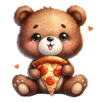 ai gerado uma desenho animado Urso segurando uma fatia do pizza png