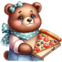 ai generiert ein Karikatur Bär halten ein Scheibe von Pizza png