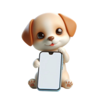 ai gerado cachorro segurando acima uma telefone com uma em branco tela png