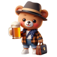 AI generated a cartoon bear holding a beer mug png