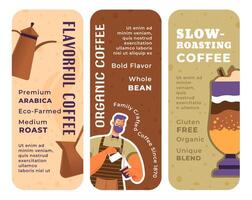 Flavorful organic slow roasting coffee, arabica vector