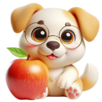 AI generated dog holding apple 3D png