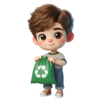 AI generated Cute child holding a recycling bag png