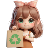 AI generated a girl holding a paper bag with a recycling png