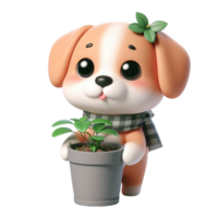 AI generated dog holding a plant png