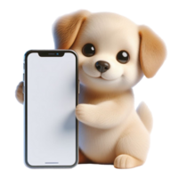 ai gegenereerd hond Holding omhoog een telefoon met een blanco scherm png