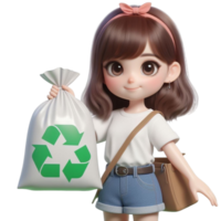 AI generated Cute child holding a recycling bag png