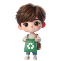 AI generated Cute child holding a recycling bag png