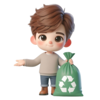 AI generated Cute child holding a recycling bag png