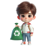 ai généré mignonne enfant en portant une recyclage sac png