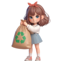 ai généré mignonne enfant en portant une recyclage sac png