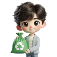 AI generated Cute child holding a recycling bag png