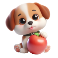 ai genererad hund innehav äpple 3d png