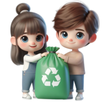 AI generated Cute child holding a recycling bag png