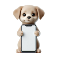 AI generated dog holding up a phone with a blank screen png