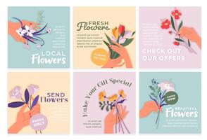 Social media post set for flower store promotion vector