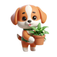 AI generated dog holding a plant png