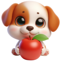 AI generated dog holding apple 3D png