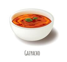 gazpacho frío Español picante tomate sopa en cuenco vector