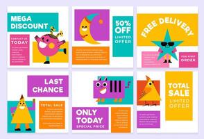 Social media post set with geometric character vector