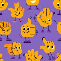 Hand character gesturing, seamless pattern print vector